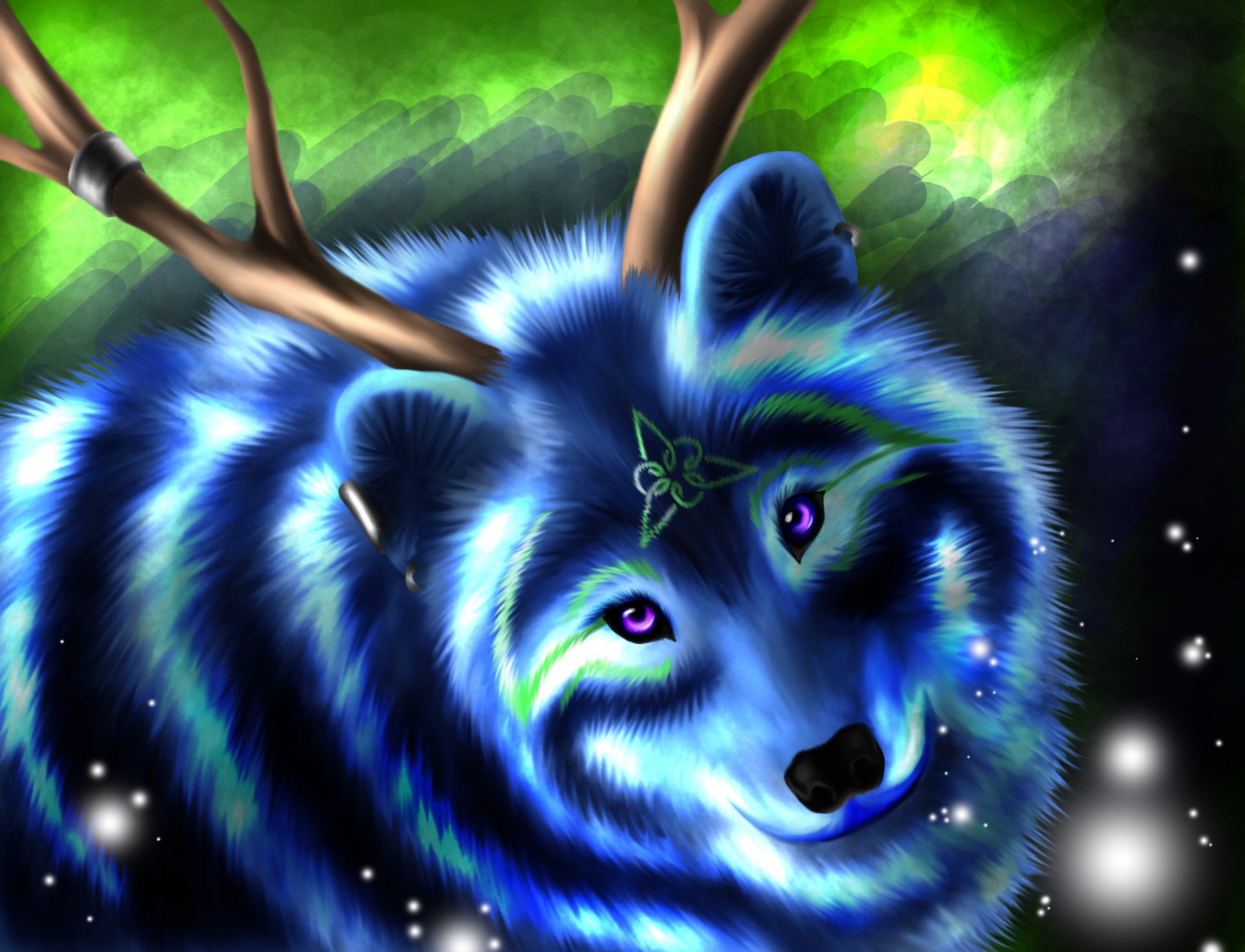 animals wolf blue wool horn face view symbol