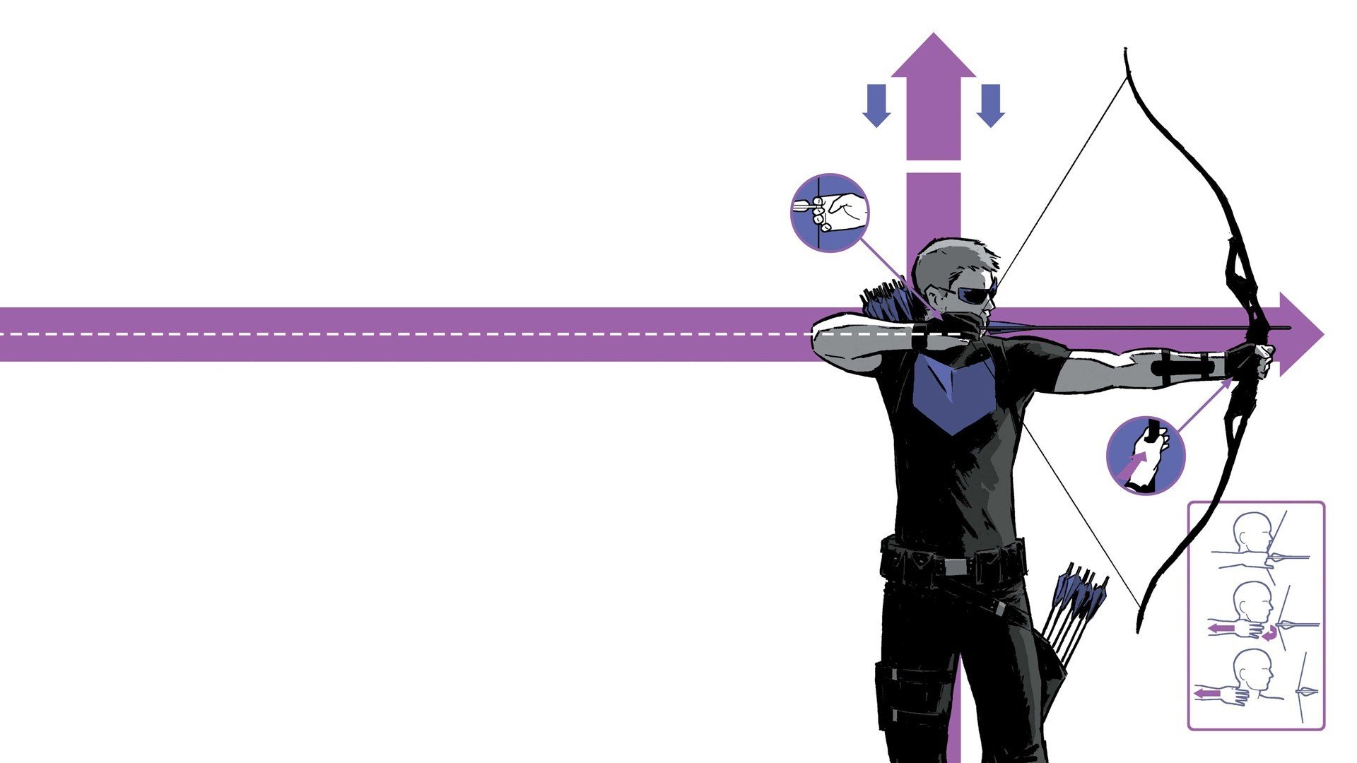 cómics ojo de halcón forma arco flechas pose técnica