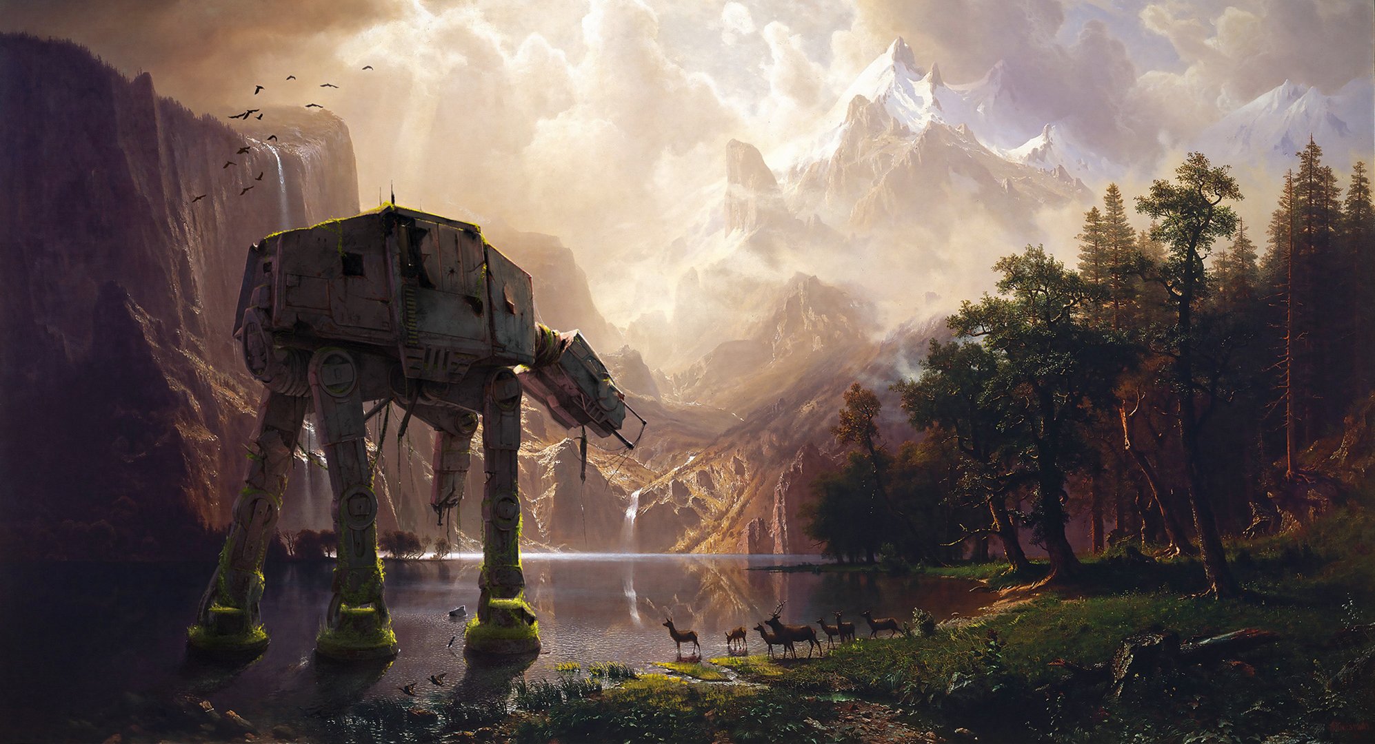 mountain forest lake star wars imperial walker