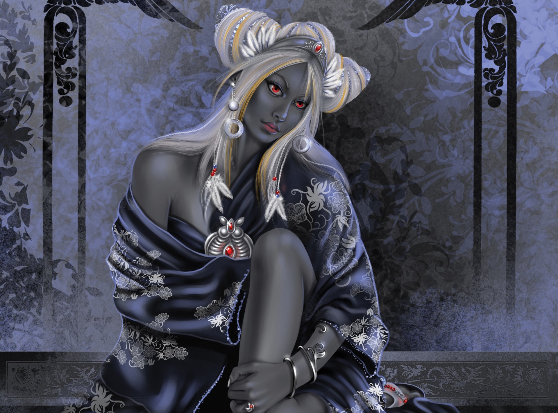 art drow elfe black assis robe décorations