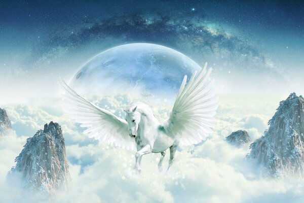 Pegasus-Fantasie in den Wolken