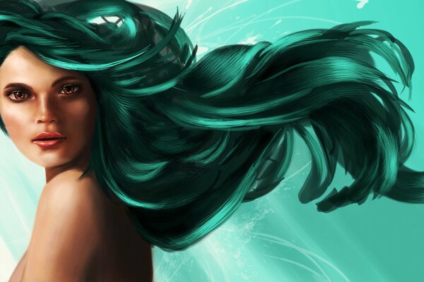 Underwater girl with green hair