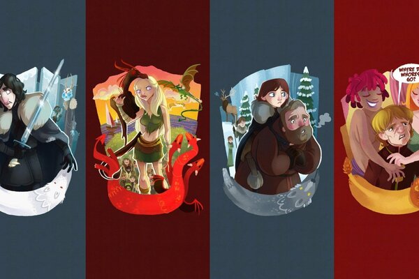 Personaggi di Game Of Thrones disegnati in stile cartone animato