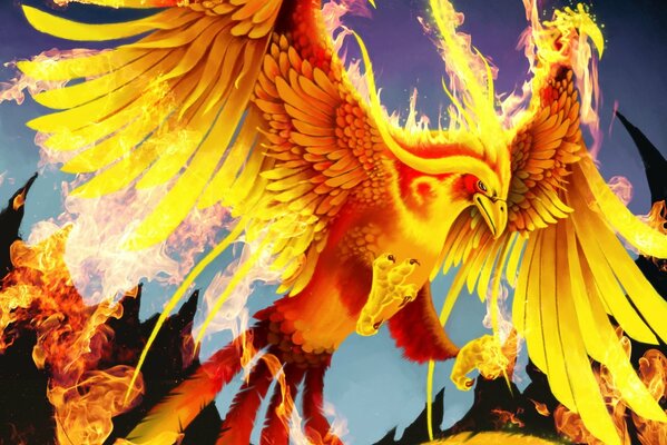 Rising from the ashes , a fiery Phoenix bird