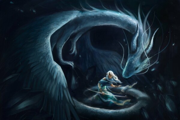 Art image of a girl and a dragon