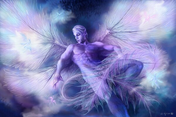 The guy is a fairy with blue wings