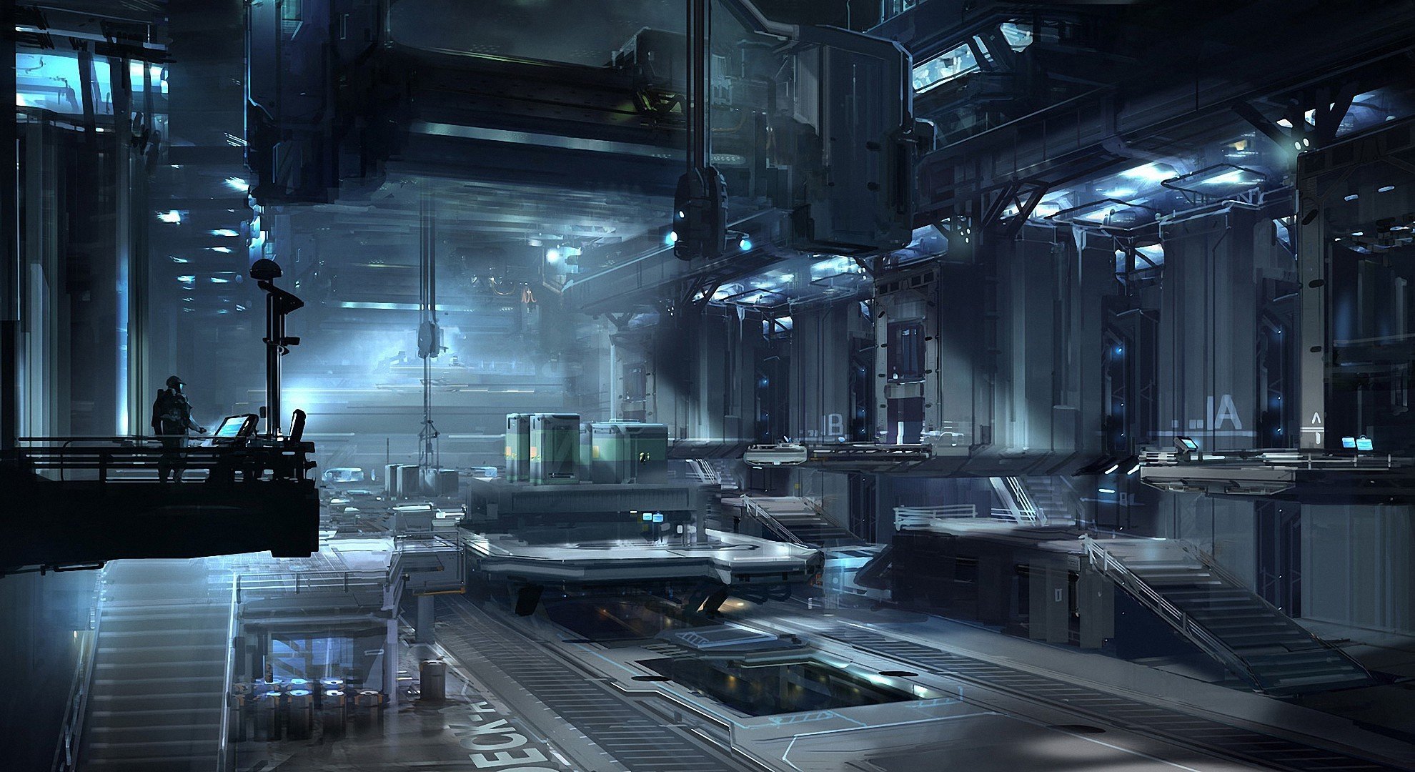 art halo 4 hangar man equipment plant metal premise