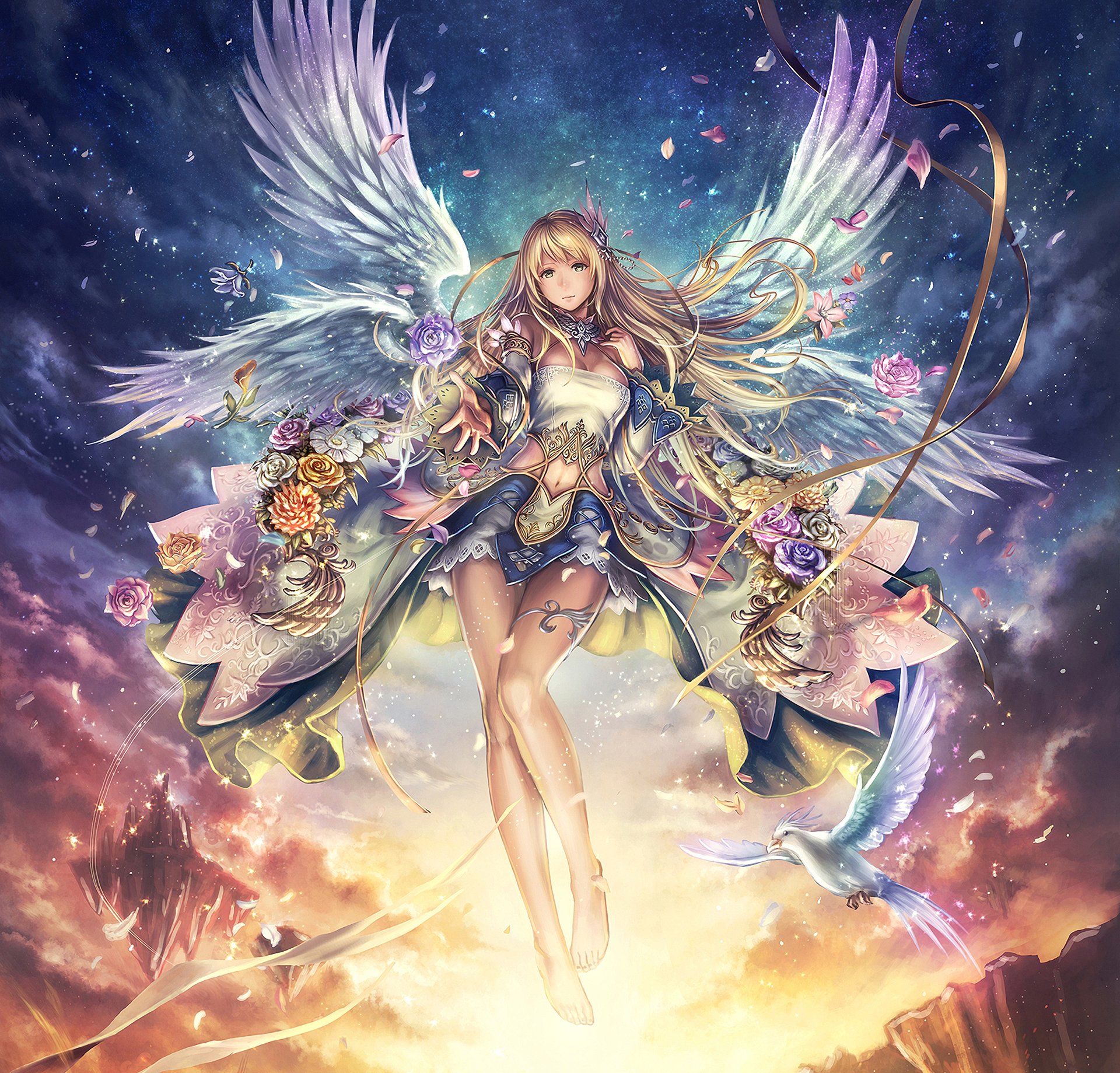 art anbe yoshirou yoshiro ambe fille ange fleurs anime fiction