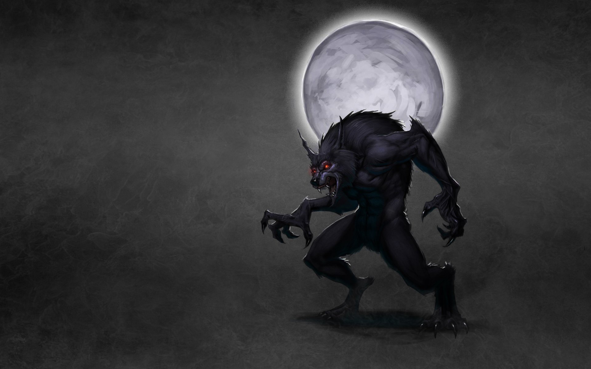 loup loup-garou lune fond sombre fumée yeux rouges