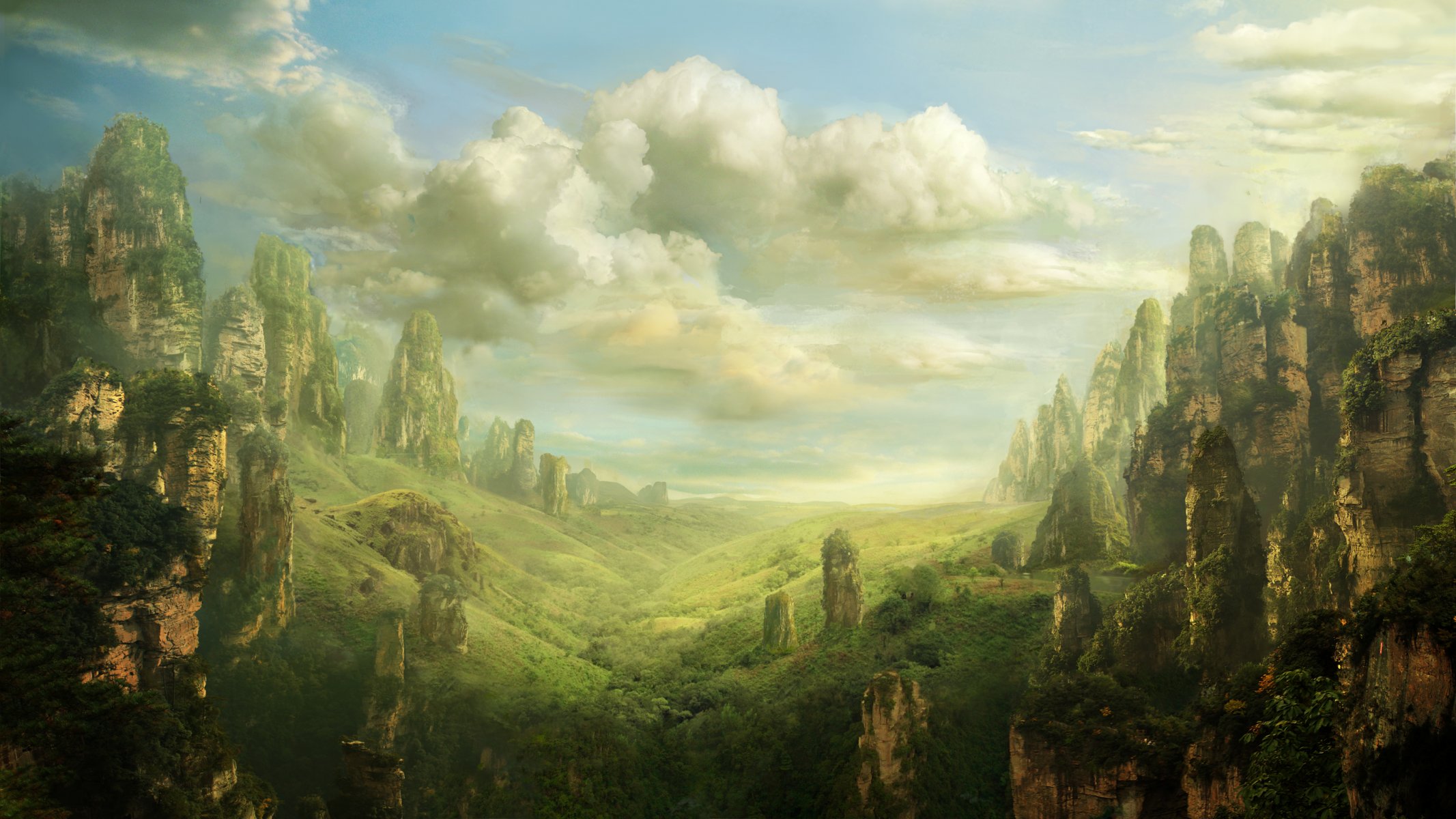 vallée pulpoglow fantasy art roches paysage paysage art