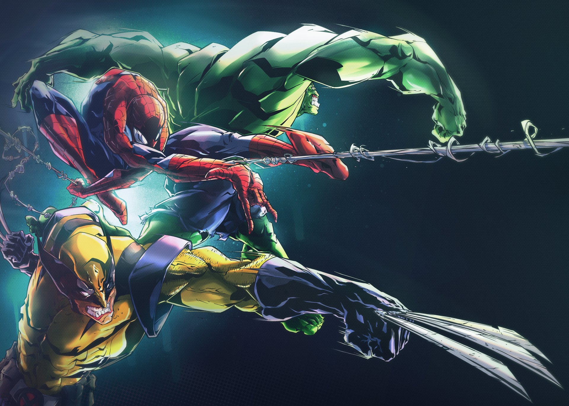 wolverine hulk spiderman web art