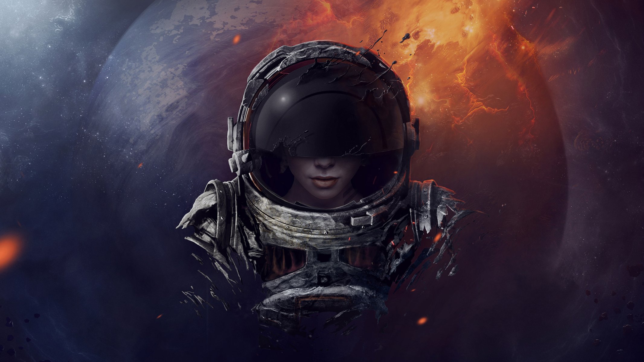 astronauta ragazza casco pianeta spazio