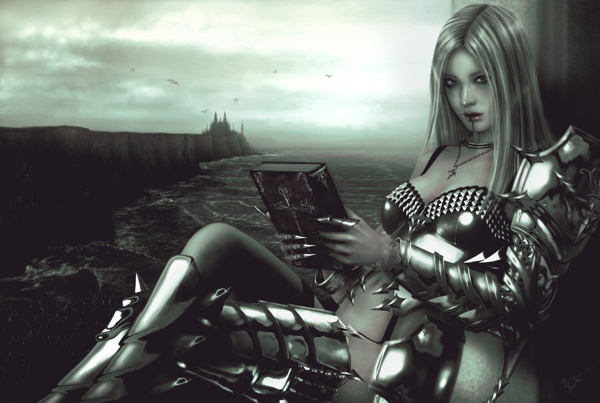 fiction art girl look armor armor valkyrie book castle