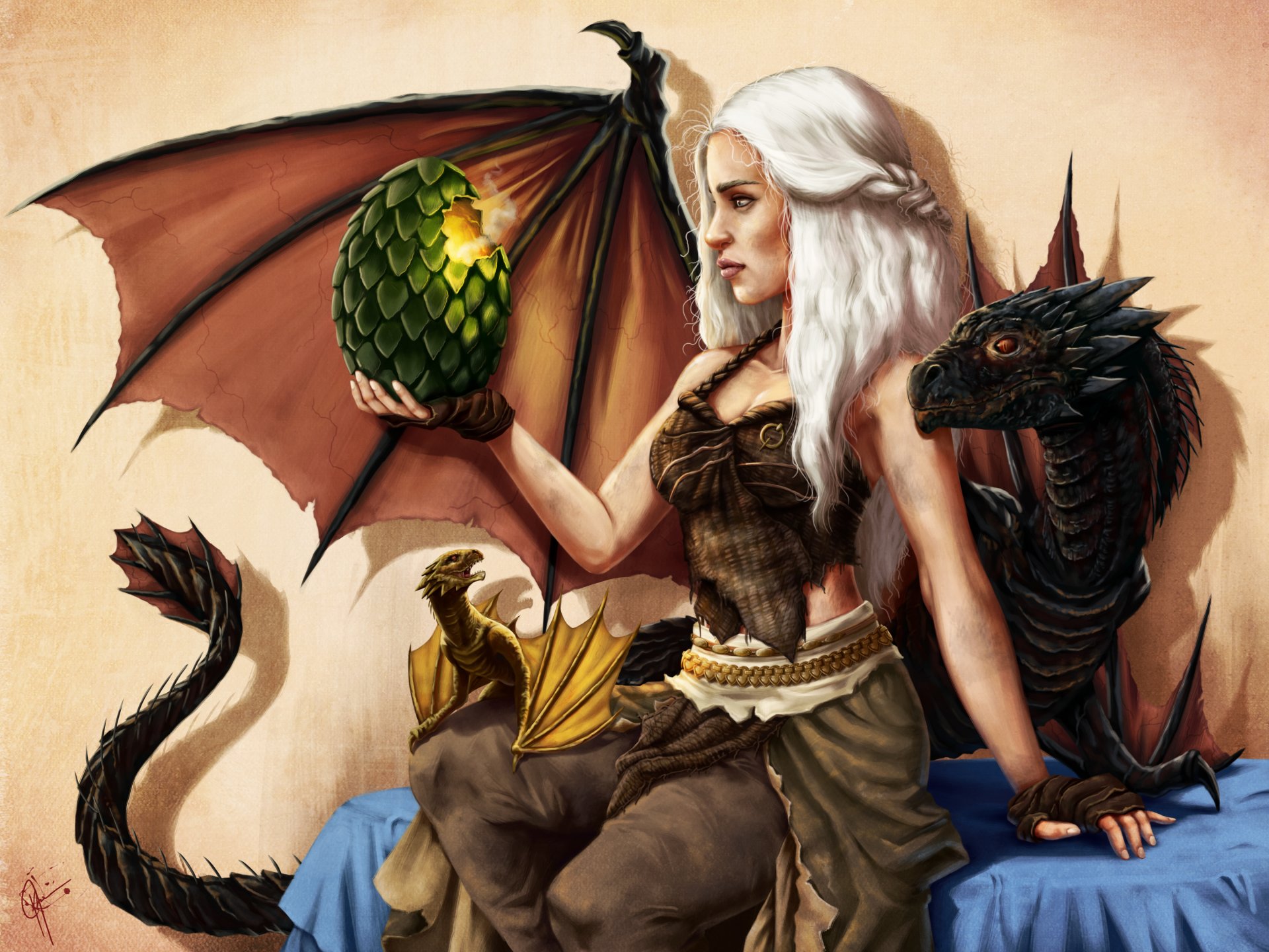 arte daenerys targaryen juego de tronos chica dragones huevo