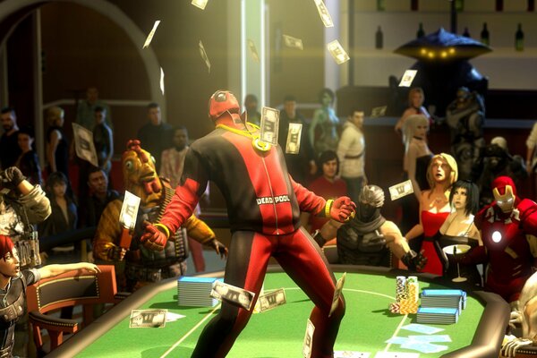 Ein Deadpool aus Comics auf dem Tisch im Casino