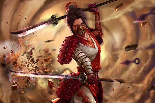 Ragazza Mascherata che brandisce spade da Samurai