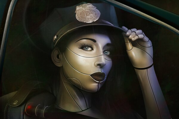 Police cyborg Fille dans la voiture