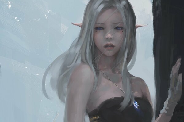 Elf girl with white hair and blue eyes