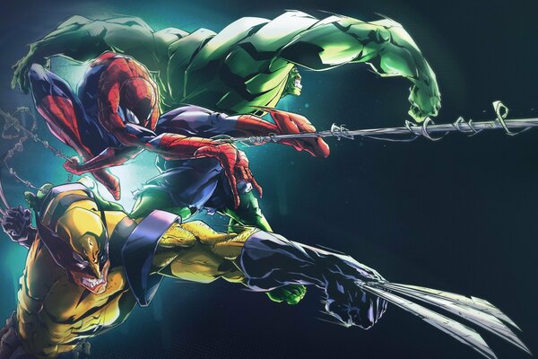 Art Spider - Man, Wolverine et Hulk