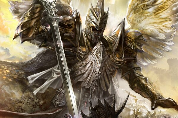 Angel warrior, armor, sword, battle