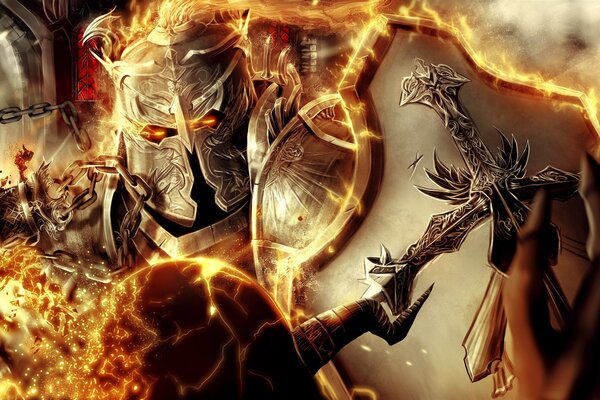 God of fire with weapons beautiful art