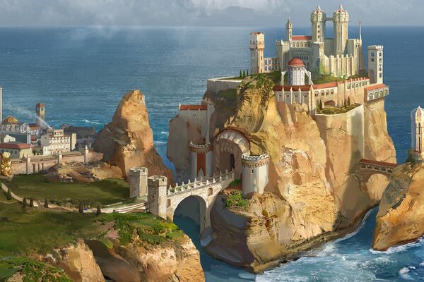 Castle on top of a cliff surrounded by the sea