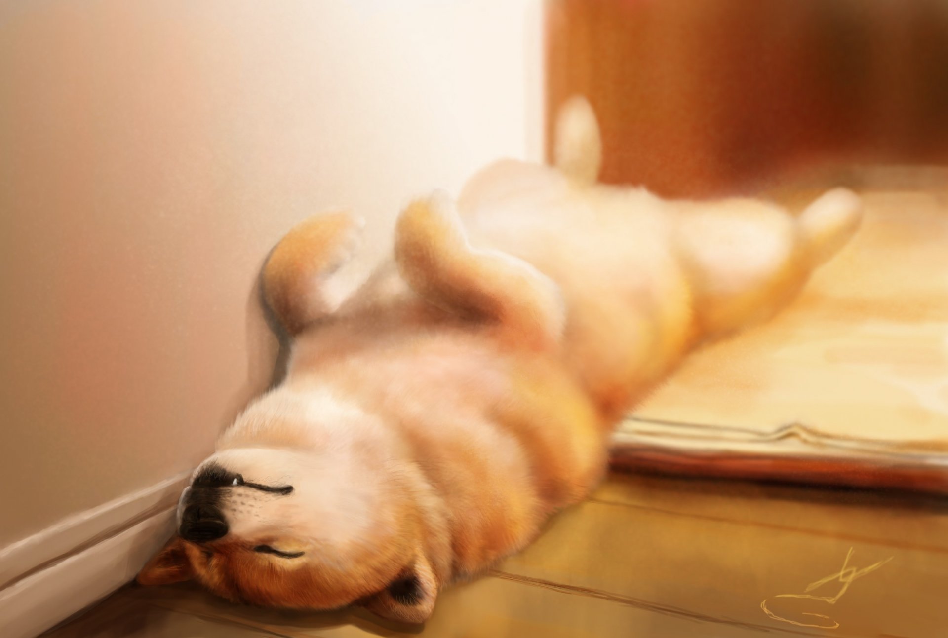 art dog puppy sleeping sleeping on the floor house