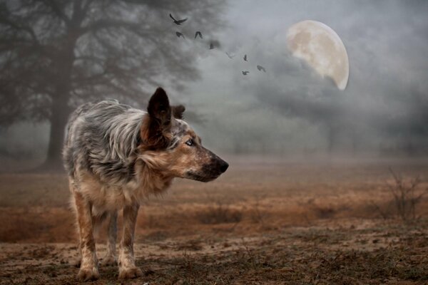 Perro en el fondo de la Luna menguante