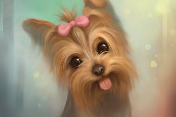 Modello di cane carino con fiocco rosa