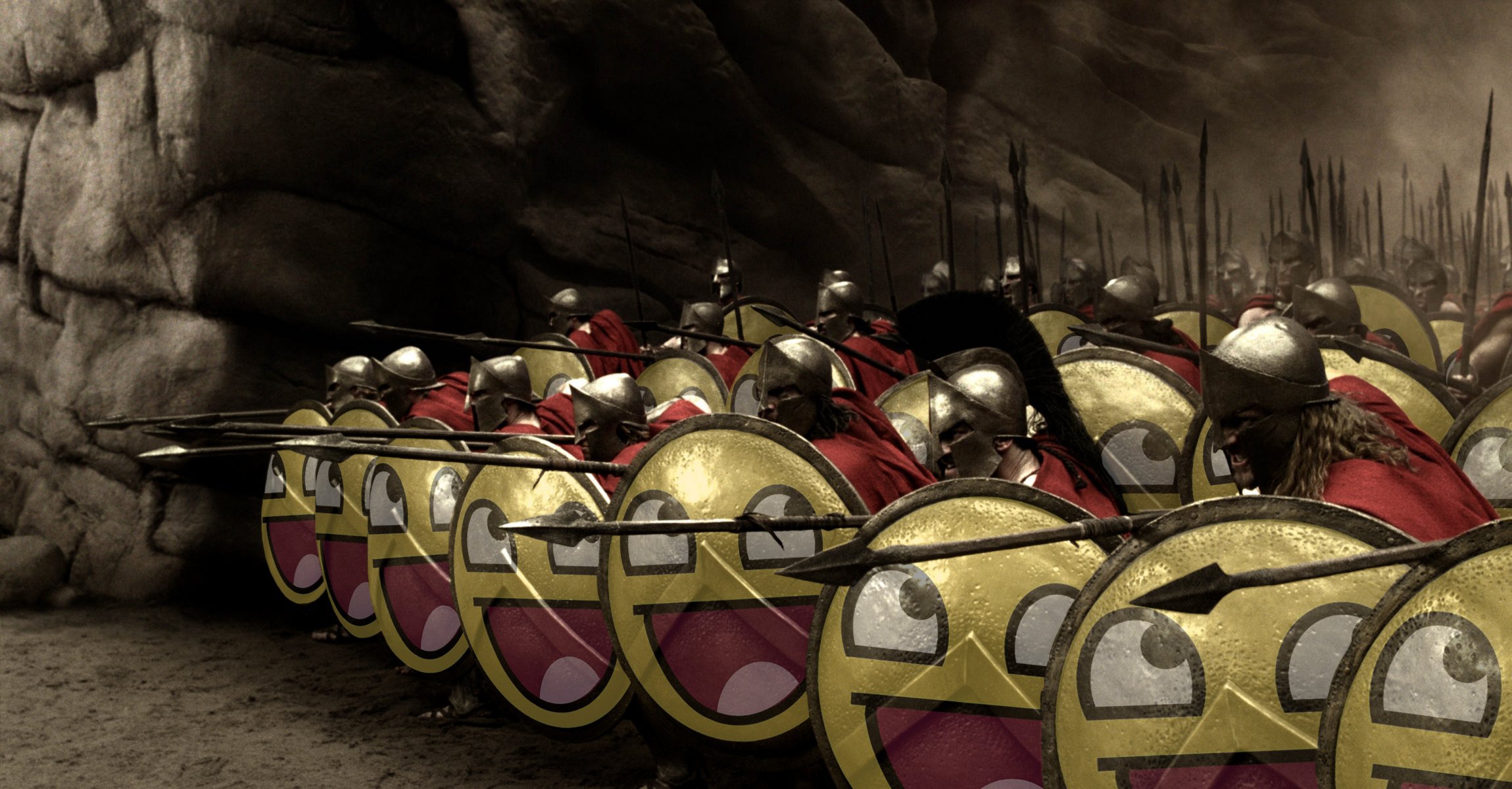 300 Spartans warriors shields spears smiley