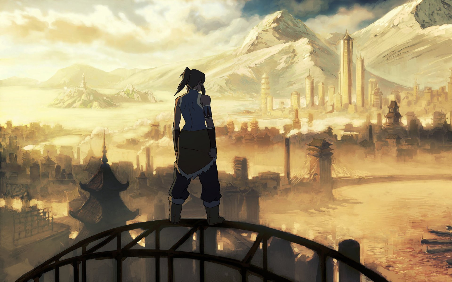 serie animada avatar leyenda de korra montañas río ciudad