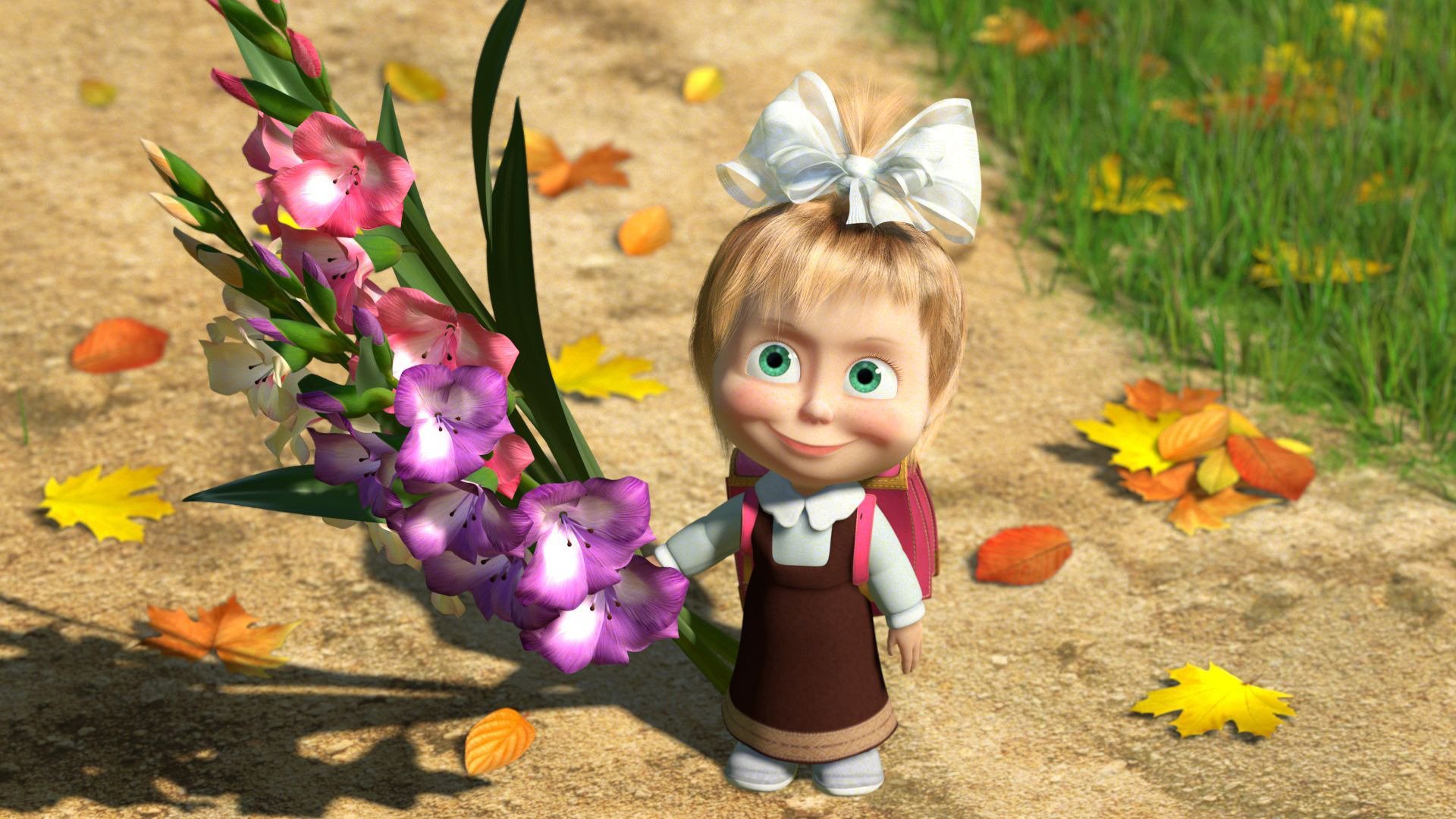 masha and the bear september 1 autumn leaves school flower