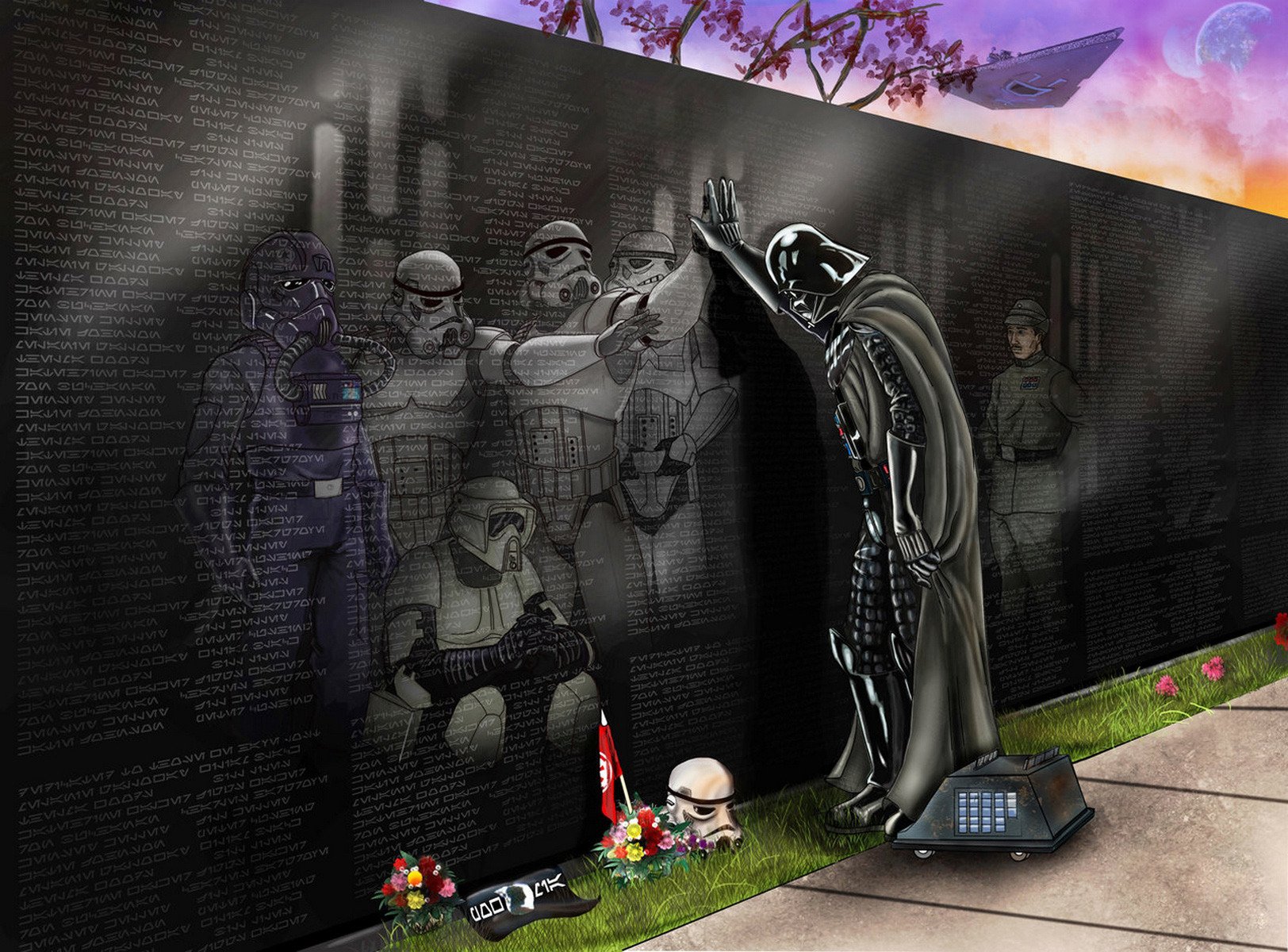 guerra de las galaxias darth vader stormtroopers droide memorial placa