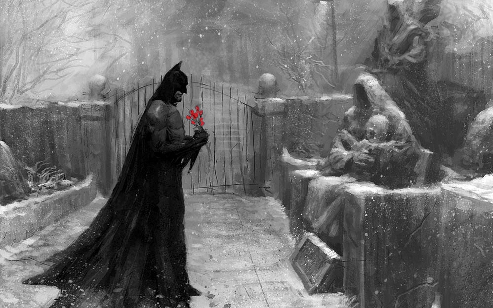 patrón batman cementerio nieve capa flores