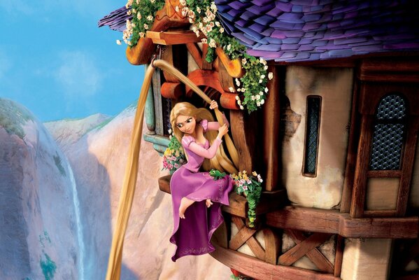 Princesa Rapunzel en la cima de la torre