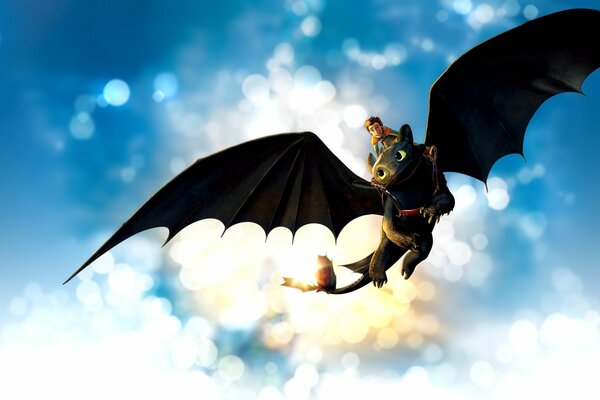 Toothless with his beloved master in the sky