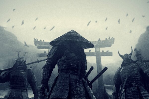 Samurai giapponesi che vanno a combattere