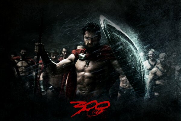 Cartel de la película 300 Spartans. Imagen oscura, lluvia