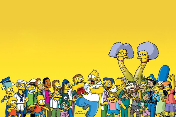 Die Simpsons in der Menge der Peronagen aus dem Cartoon