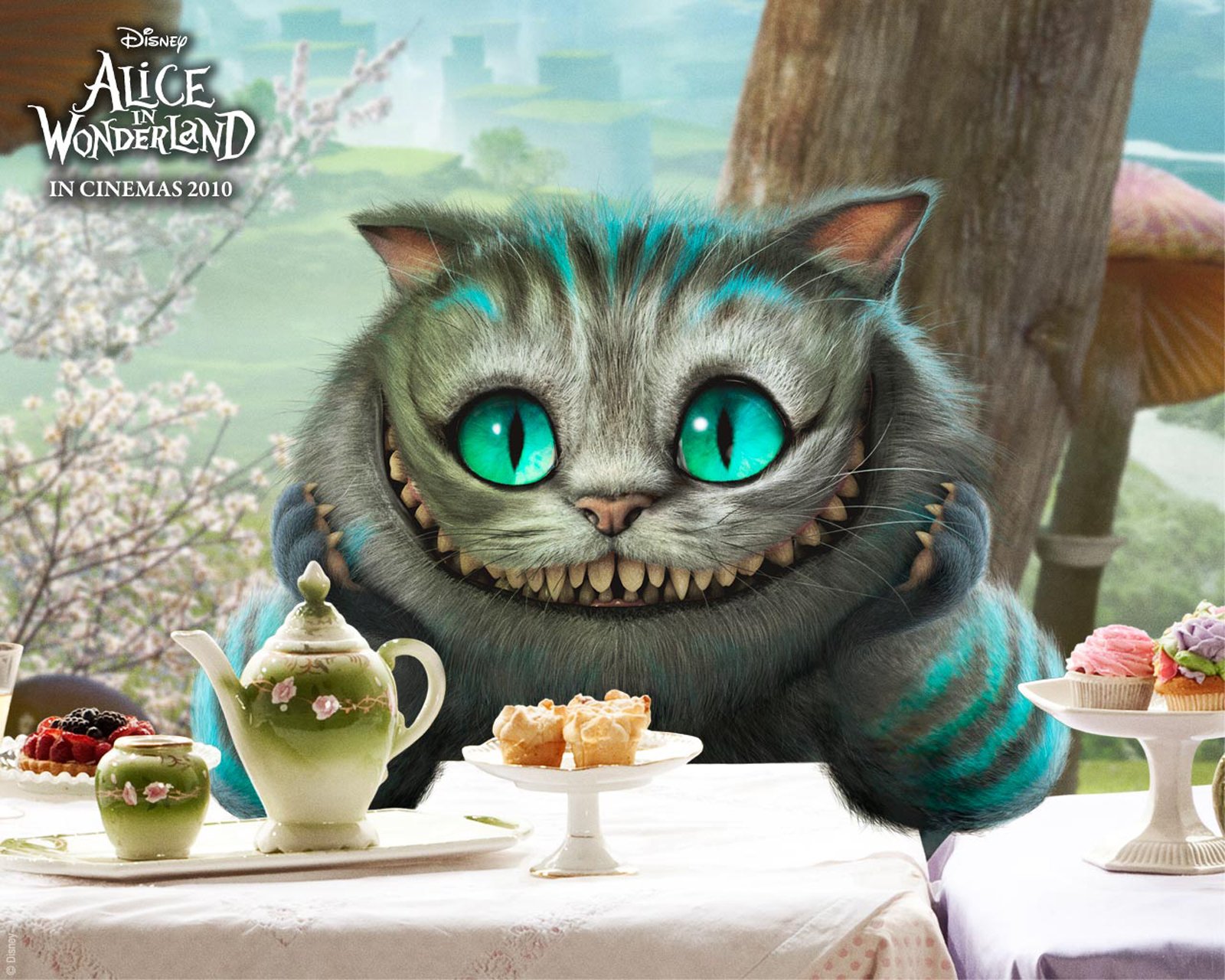 alice au pays des merveilles chat de cheshire yeux sourire vaisselle porcelaine