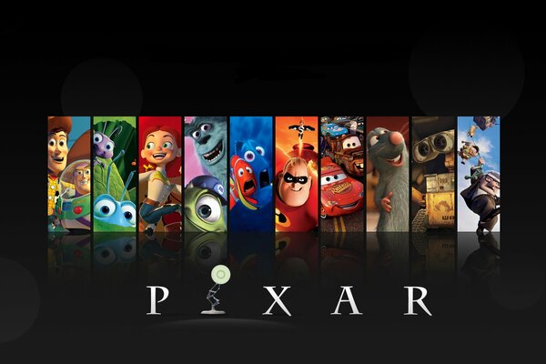 Pixar-Cartoons. Verschiedene Helden