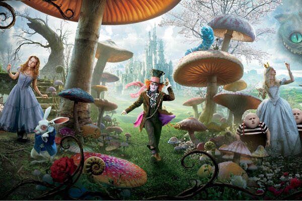 Alice in Wonderland by tim Burton, The Hatter, the Red Queen, the White Queen