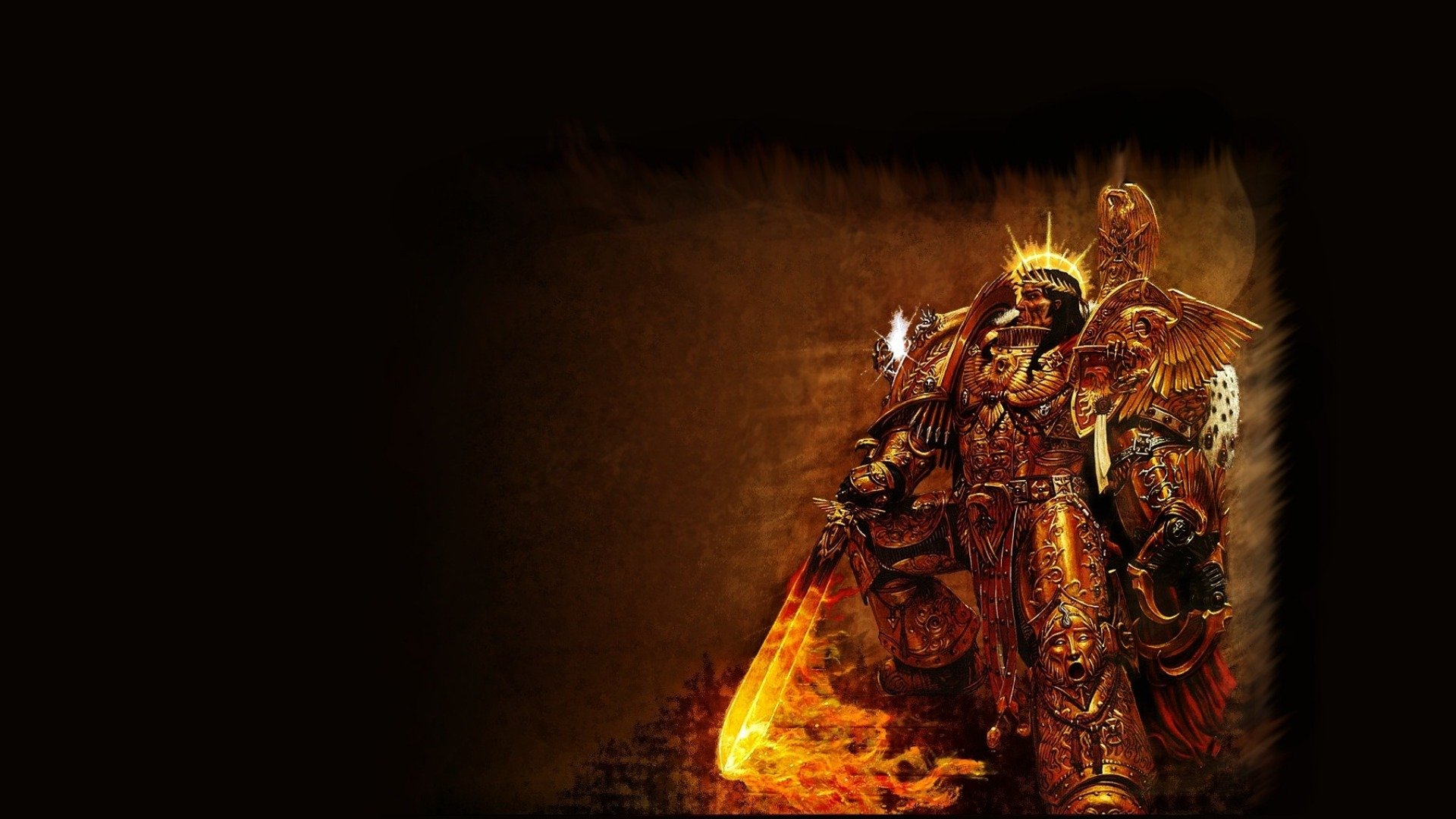 warhammer 40k imperatore dell umanità armatura d oro spada artigli fiamma