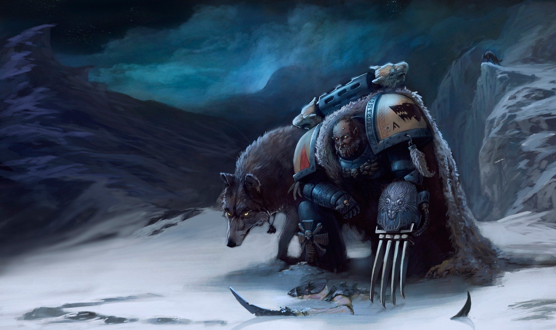 warhammer 40k lobos espaciales nave espacial garras lobos tiránidos hormagount nieve montañas