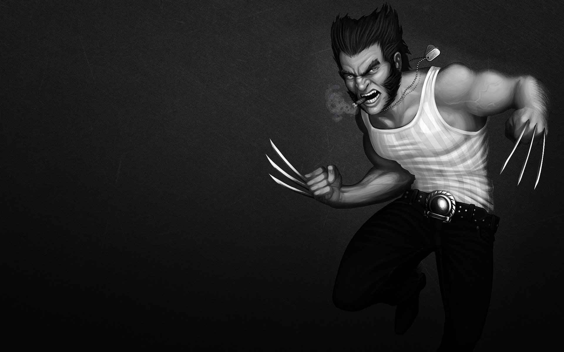 wolverine logan marvel cómics x-men x-men malvado garras de acero fondo blanco y negro cigarro