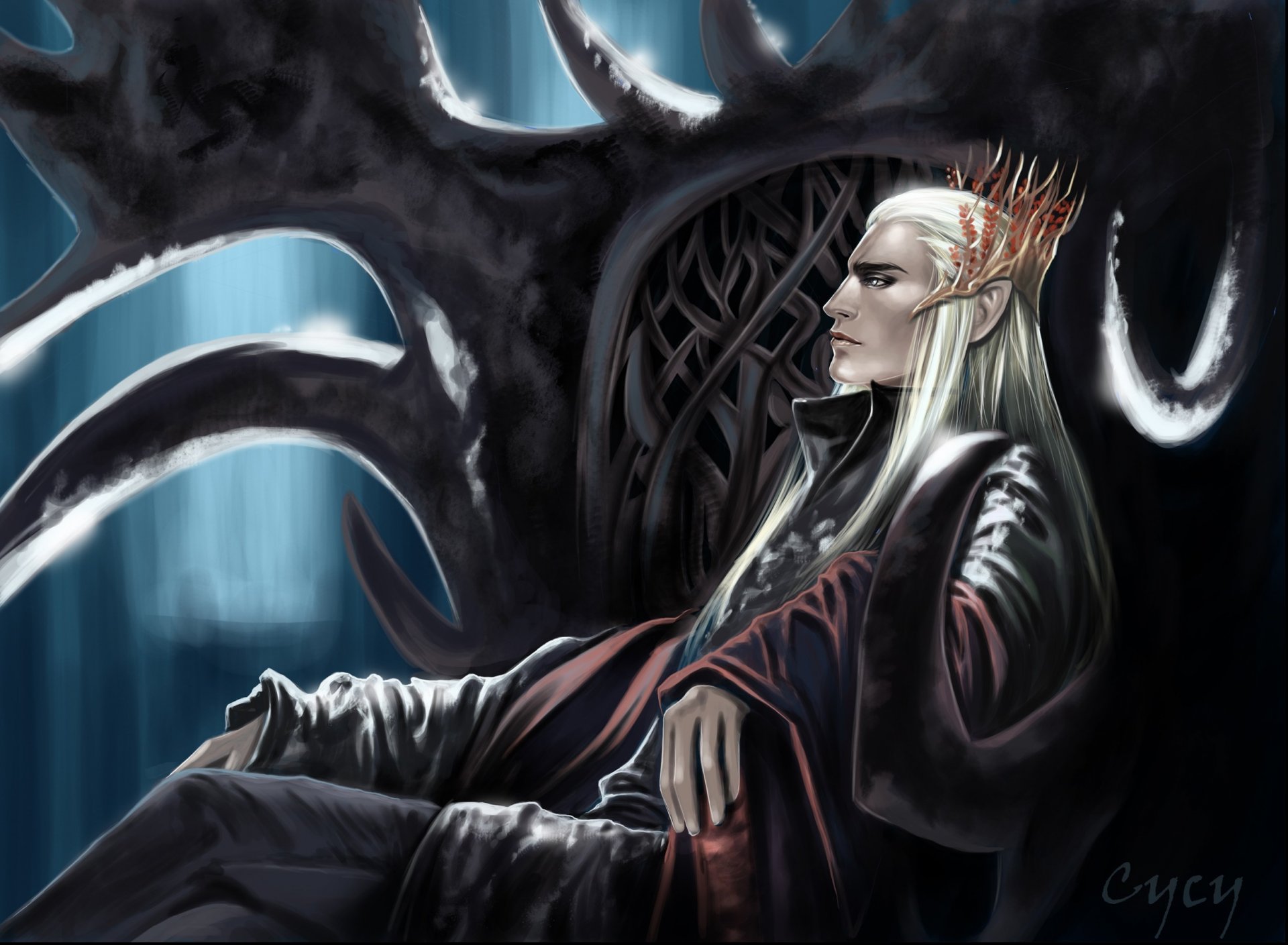 arte lo hobbit viaggio inaspettato il signore degli anelli thranduil elfo trono corona