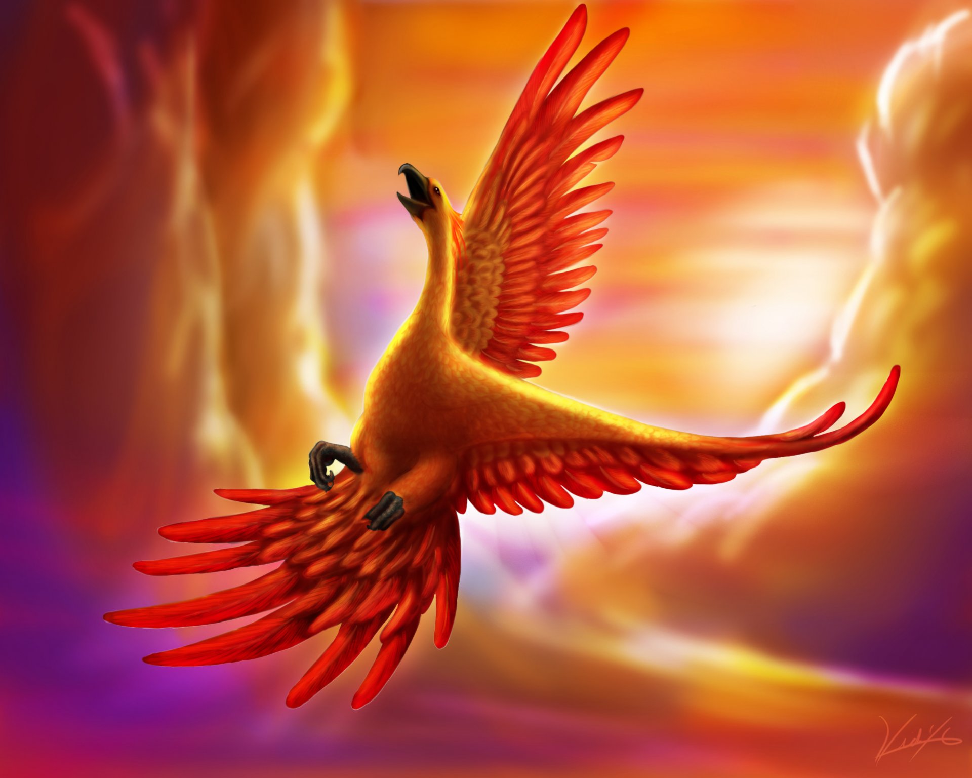 arte goldenphoenix100 creatura fenice uccello nel cielo volo