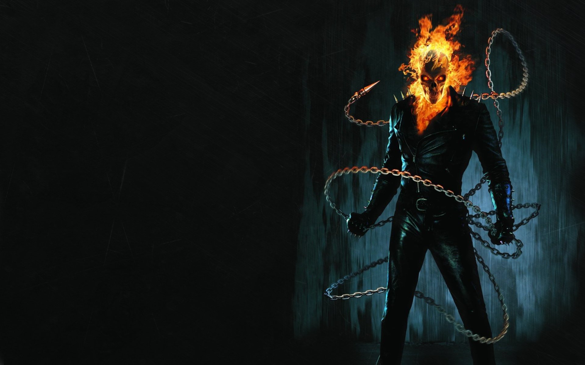 ghost rider ghost rider skeleton fire chain dark background