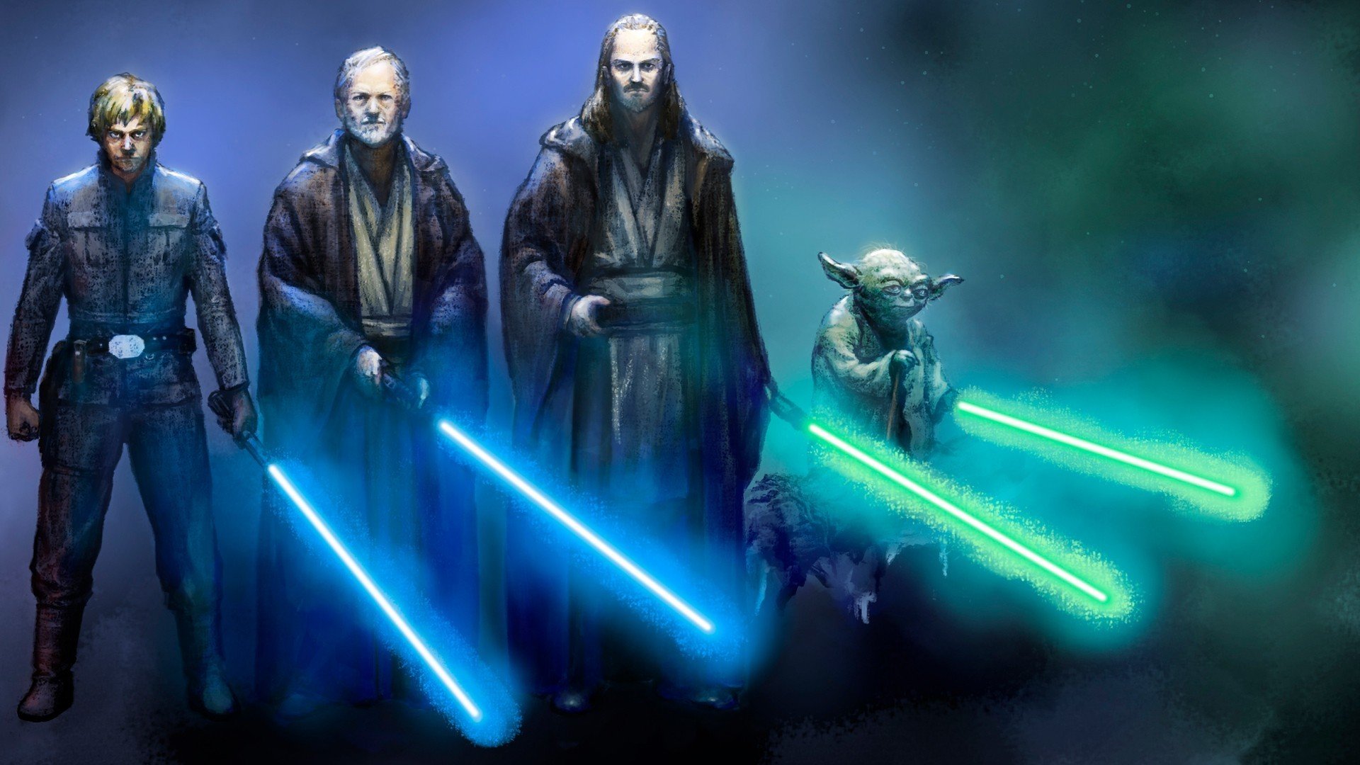 guerre stellari jedi yoda luke skywalker obi-wan kenobi qui gon jinn