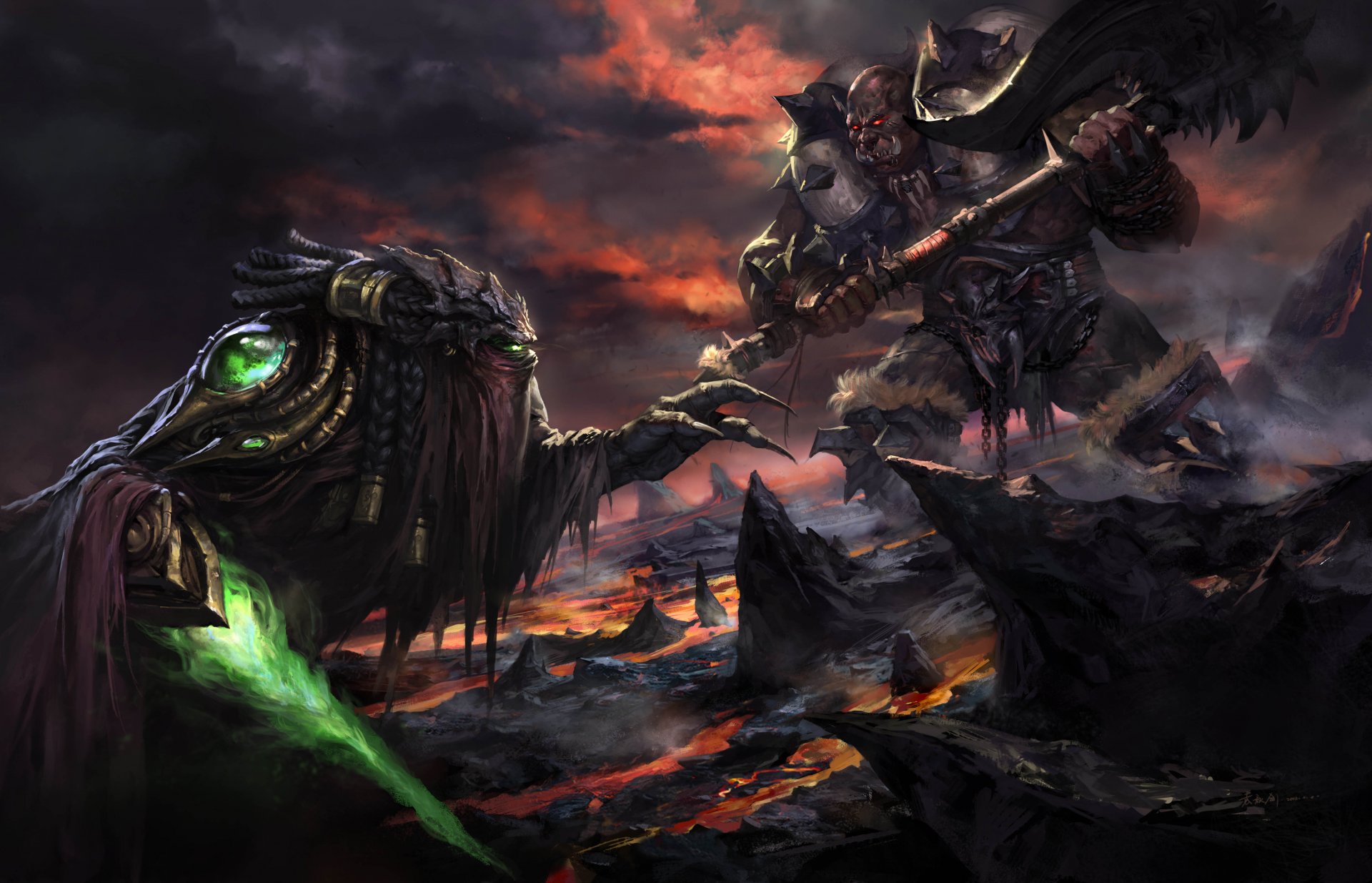 arte zeratul starcraft tormenta de nieve batalla armas monstruos orco espada rocas lava